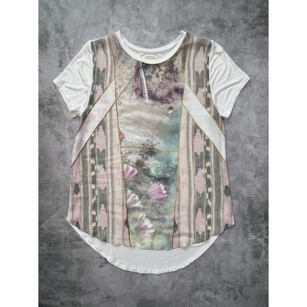 HOLLISTER Graphic Tee Nature Print Cream S High Low Indie Nature